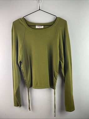 Double Zero Olive Long Sleeve Drawstring Cropped Sweater Size S